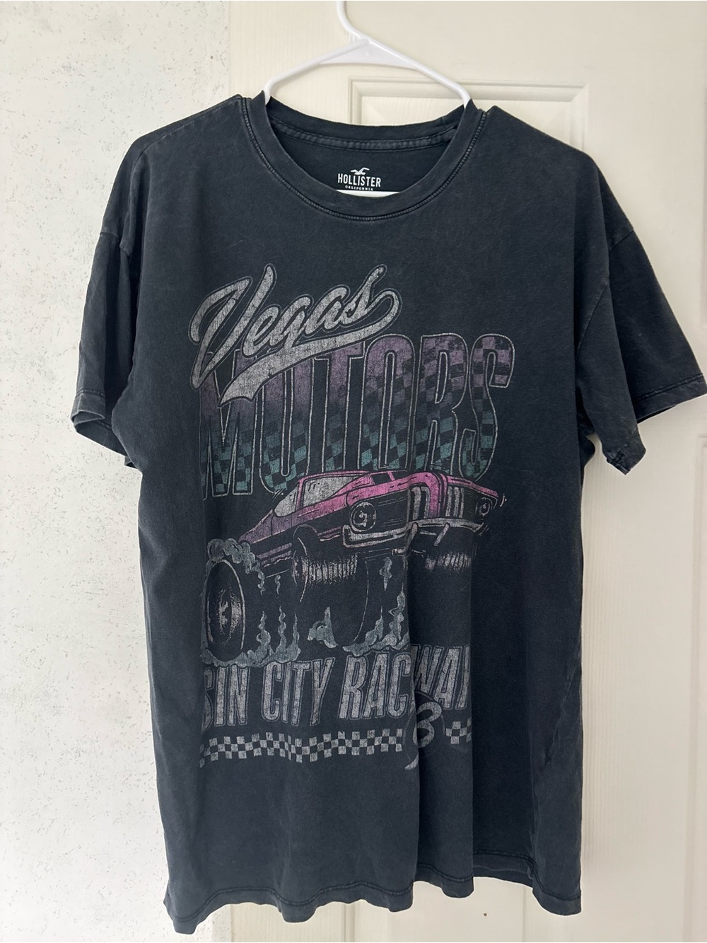 Hollister Black Graphic 'Vegas Motors' Tee with Pink Car